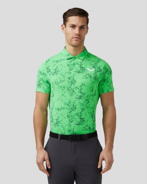 Castore Golf Short Sleeve Geo Printed Polo Lime | 3452-JWGPQ